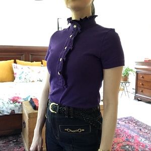 TORY BURCH Pima cotton purple top. Gold buttons